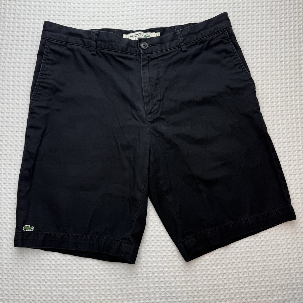 Lacoste Shorts Mens 33 Black Classic Fit Flat Front Cotton Preppy Bermuda Golf